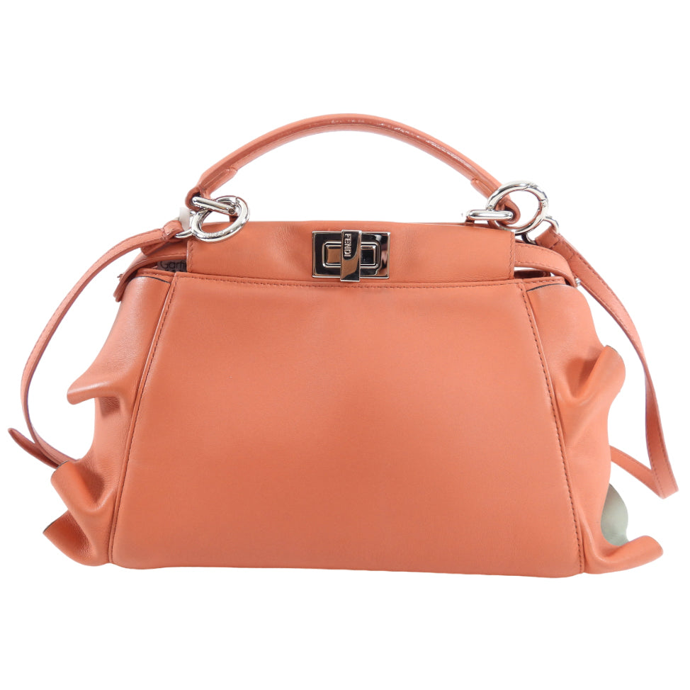 Fendi Peach Leather Mini Ruffle Peekaboo Crossbody Bag