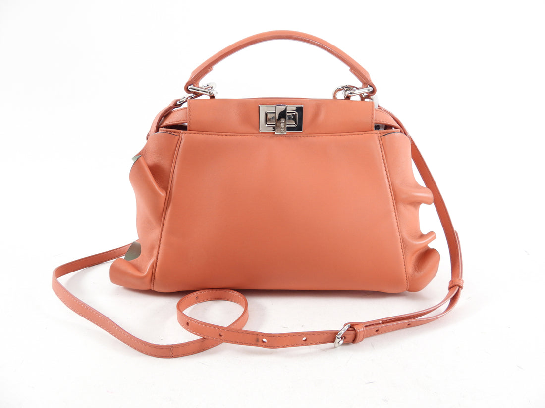 Fendi Peach Leather Mini Ruffle Peekaboo Crossbody Bag