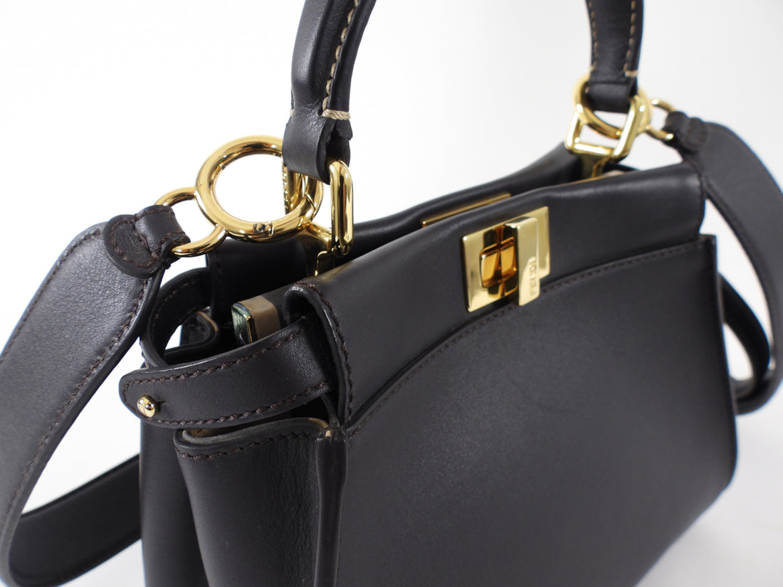 Fendi Dark Espresso Brown Leather Peekaboo Mini Bag