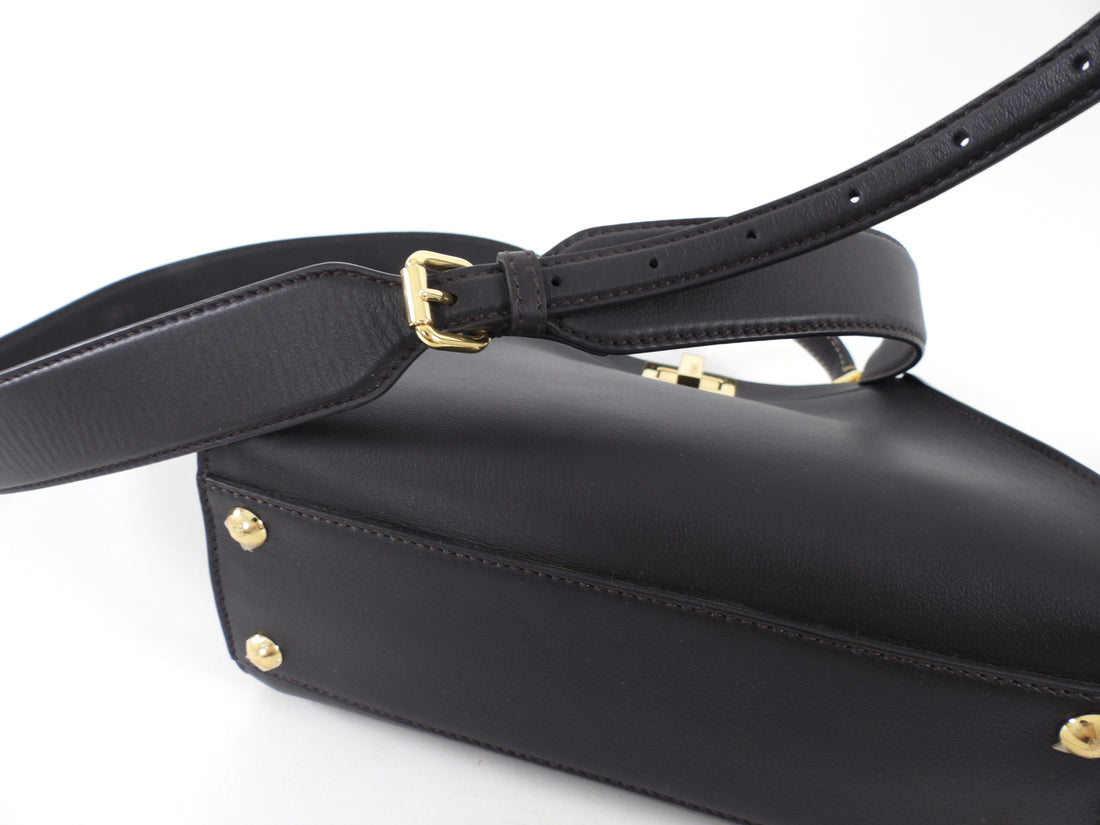 Fendi Dark Espresso Brown Leather Peekaboo Mini Bag