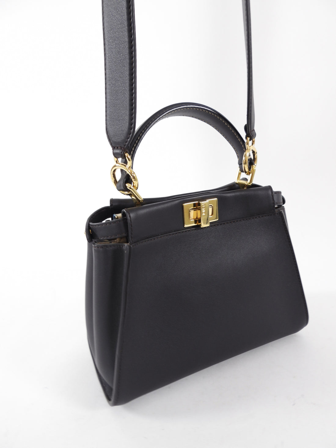 Fendi Dark Espresso Brown Leather Peekaboo Mini Bag