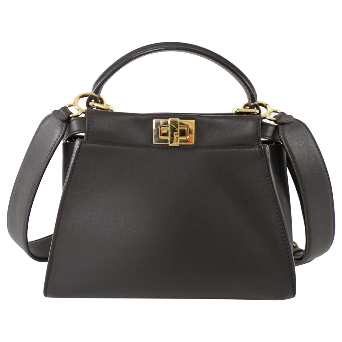 Fendi Dark Espresso Brown Leather Peekaboo Mini Bag