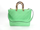 Fendi Edamame Green Leather Embossed Sunshine Tote Bag
