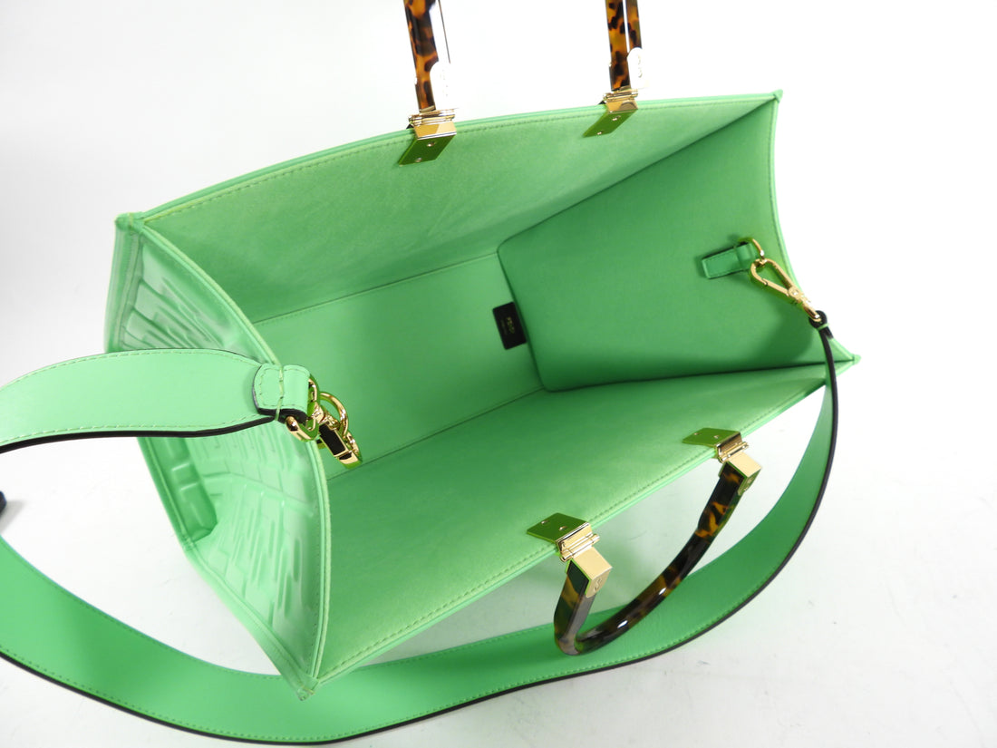 Fendi Edamame Green Leather Embossed Sunshine Tote Bag