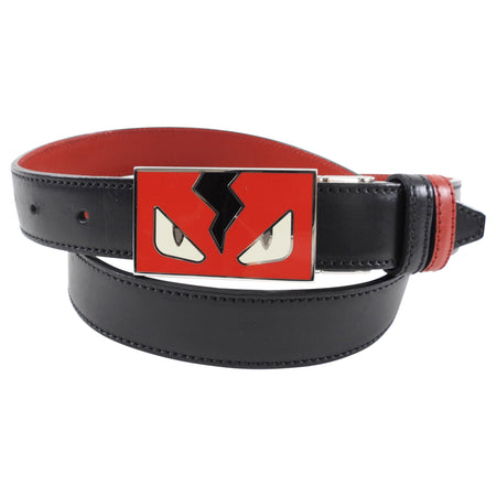 Fendi Monster Reversible Red and Black Leather Belt