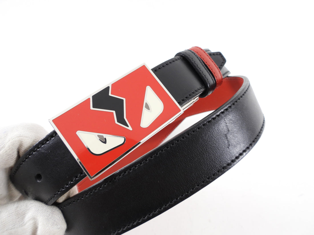 Fendi Monster Reversible Red and Black Leather Belt