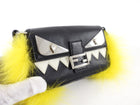 Fendi Black Leather and Yellow Fur Micro Monster Baguette Crossbody Bag