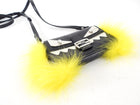 Fendi Black Leather and Yellow Fur Micro Monster Baguette Crossbody Bag
