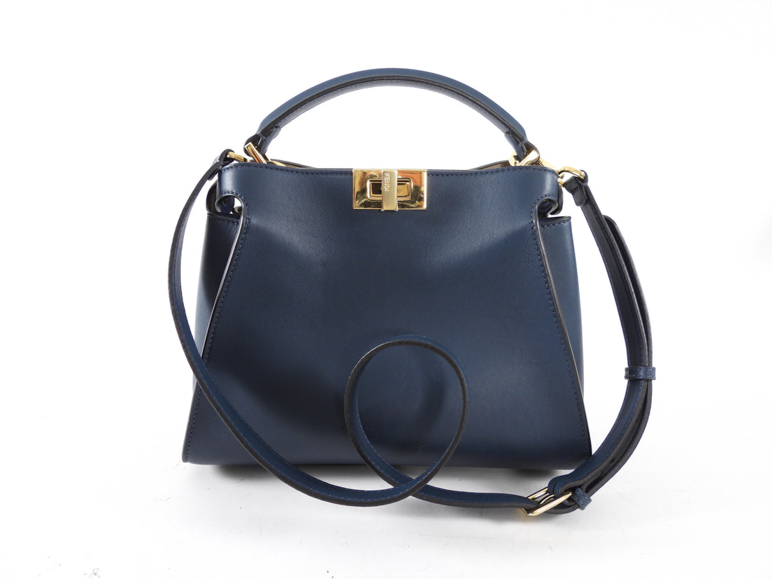 Fendi Navy Blue Leather Peekaboo Iconic Essentially Bag