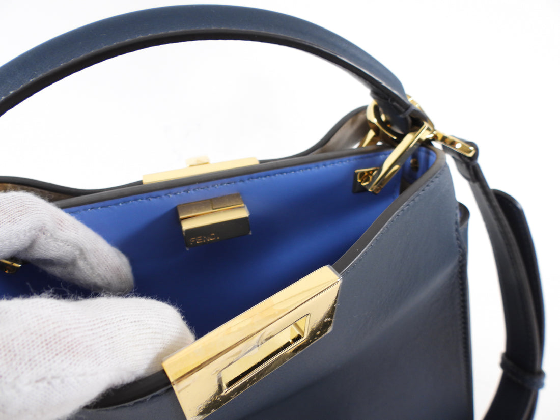 Fendi Navy Blue Leather Peekaboo Iconic Essentially Bag
