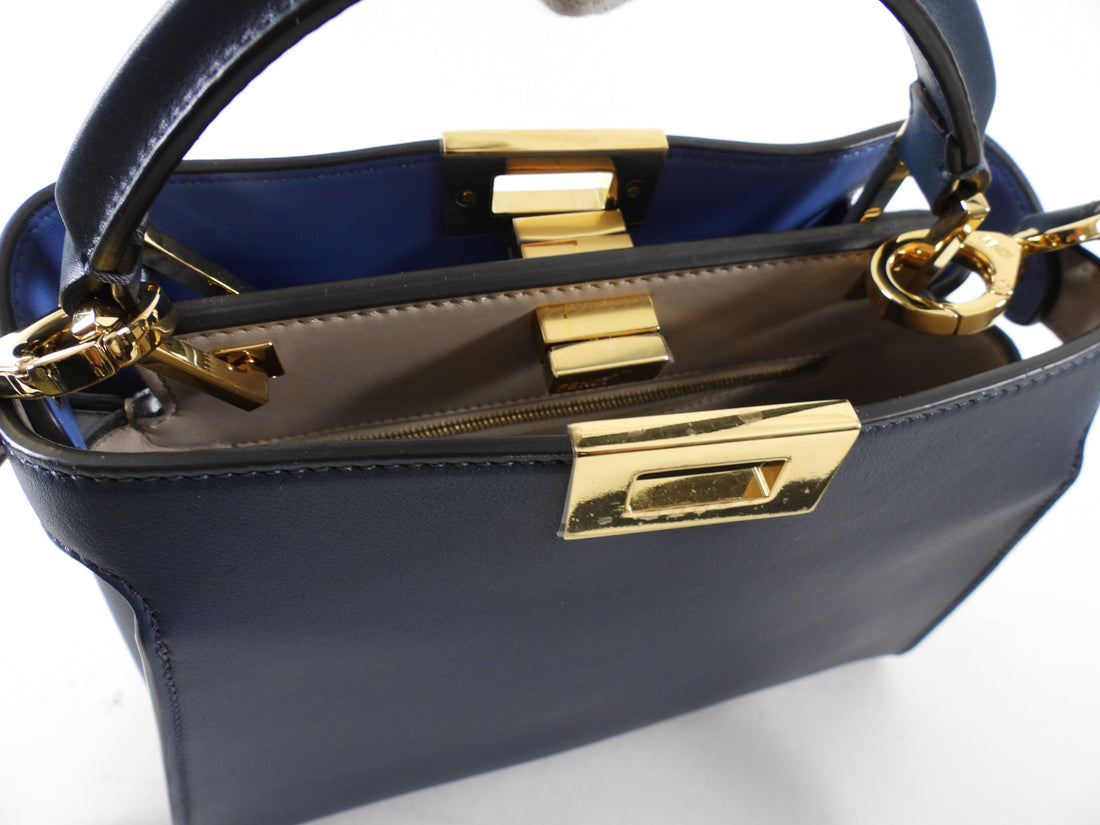 Fendi Navy Blue Leather Peekaboo Iconic Essentially Bag