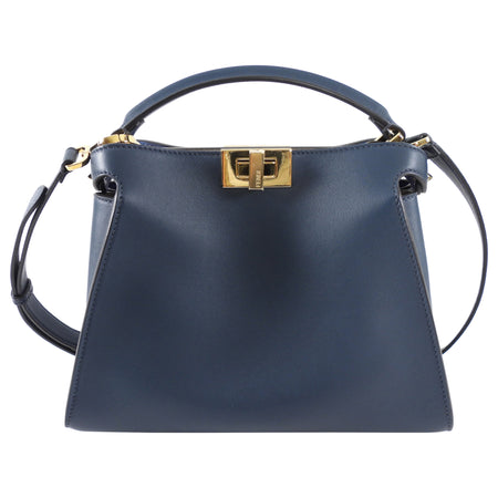 Fendi Navy Blue Leather Peekaboo Iconic Essentially Bag