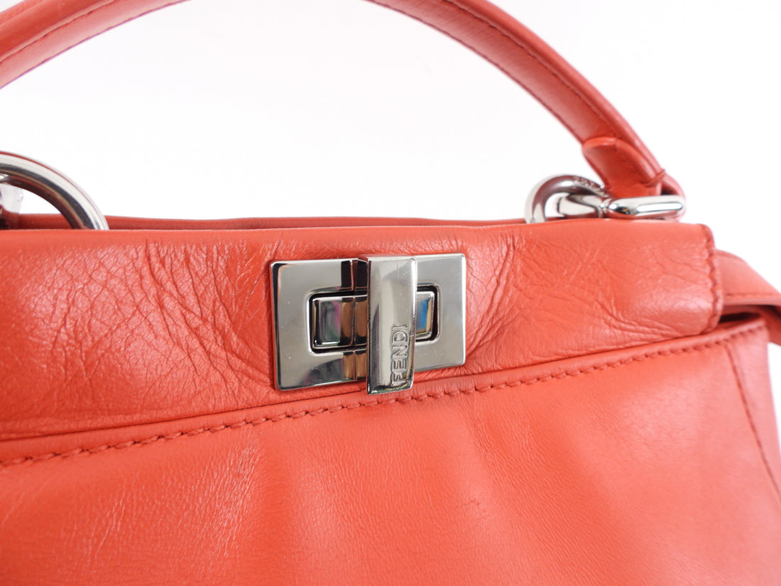 Fendi Red Leather Peekaboo Mini Two-Way Bag