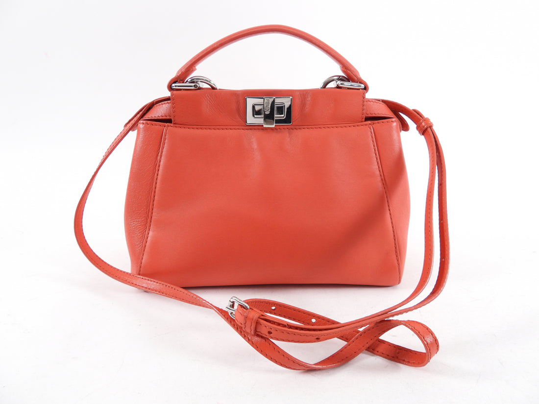 Fendi Red Leather Peekaboo Mini Two-Way Bag