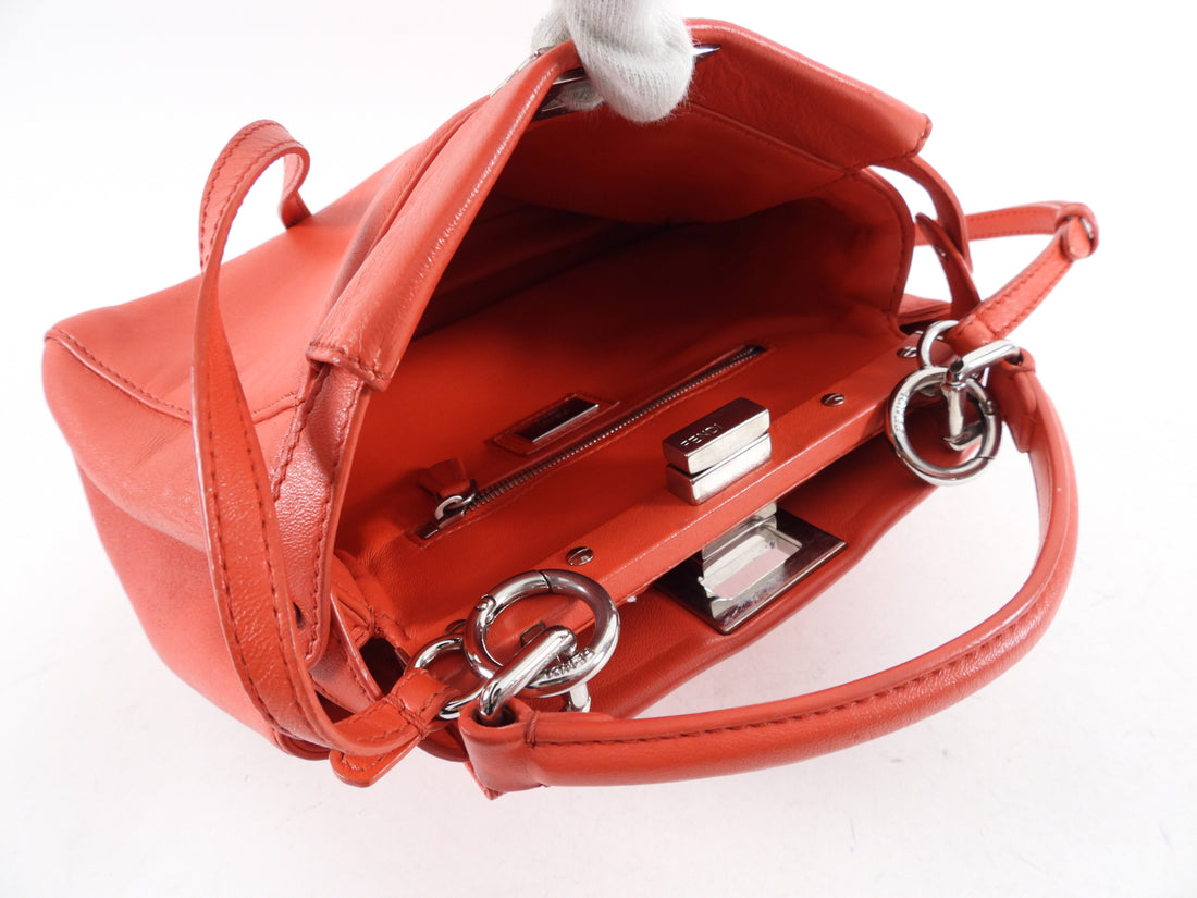 Fendi Red Leather Peekaboo Mini Two-Way Bag