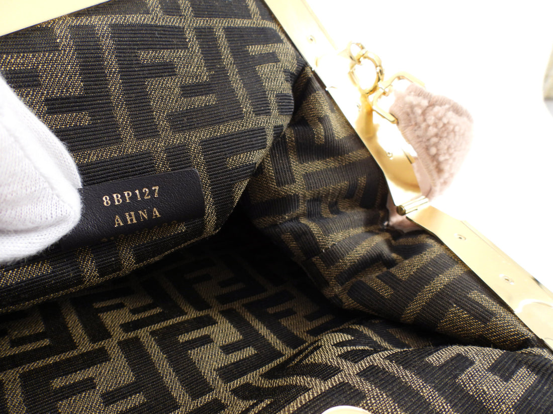 Fendi First Medium Light Beige Shearling Teddy Frame Bag