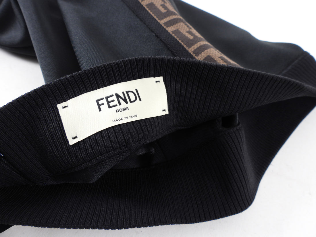 Fendi Black Jersey Zucca Logo Sides Midi Skirt - IT44 / 8 / M