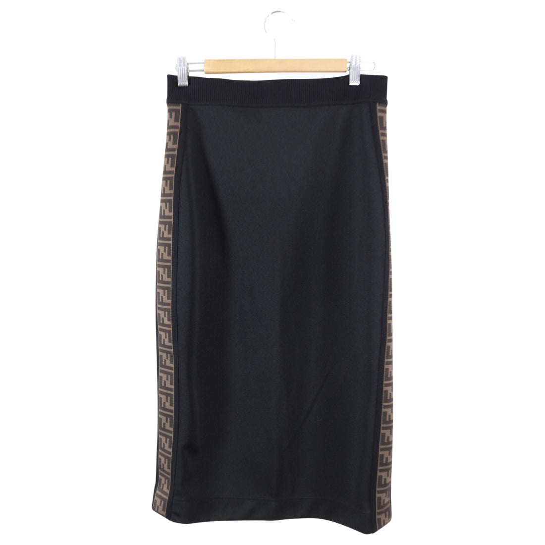 Fendi Black Jersey Zucca Logo Sides Midi Skirt - IT44 / 8 / M