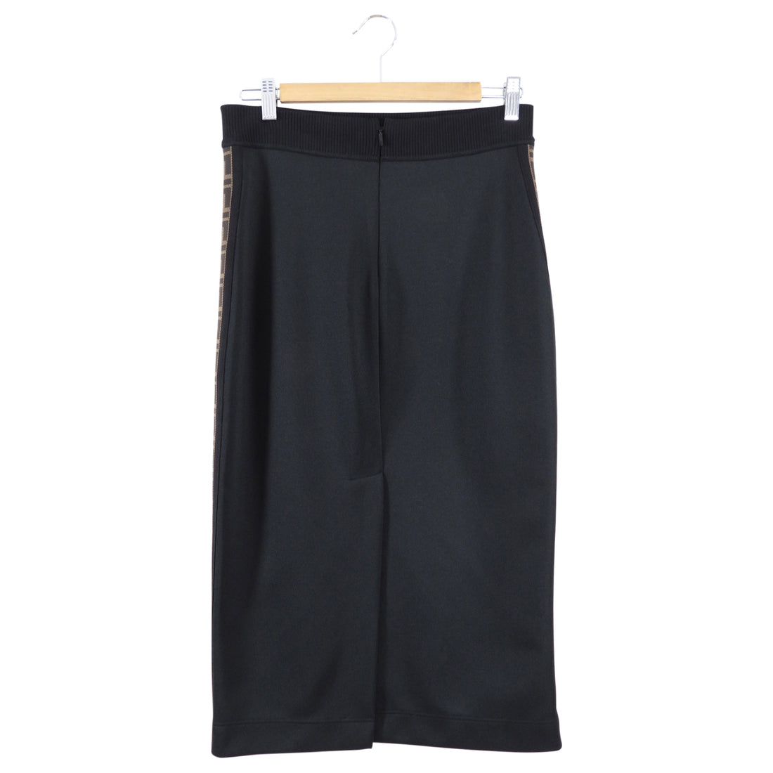 Fendi Black Jersey Zucca Logo Sides Midi Skirt - IT44 / 8 / M