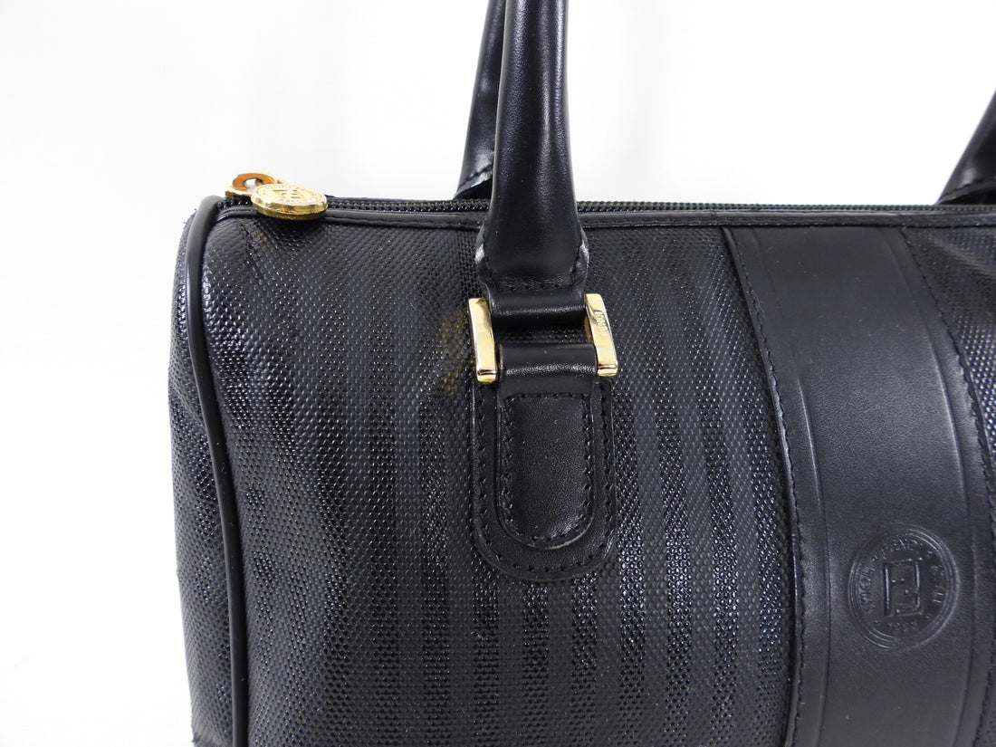 Fendi Vintage 1980's Black Pequin Stripe Boston Bag