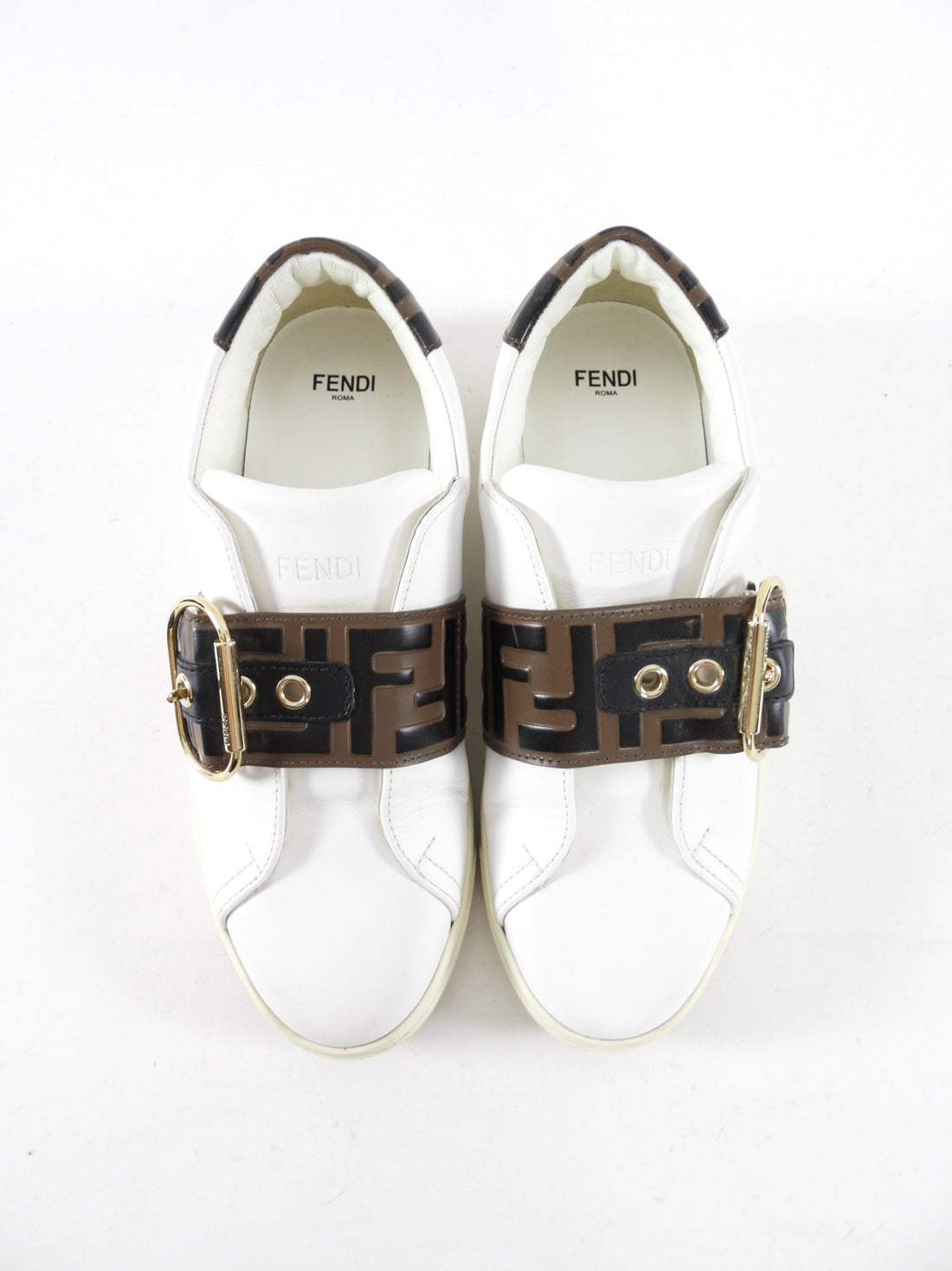 Fendi White Low Top Embossed FF Zucca Leather Sneakers - 36.5 / 6