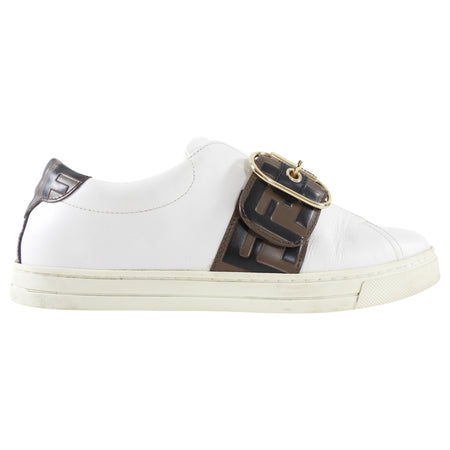 Fendi White Low Top Embossed FF Zucca Leather Sneakers - 36.5 / 6