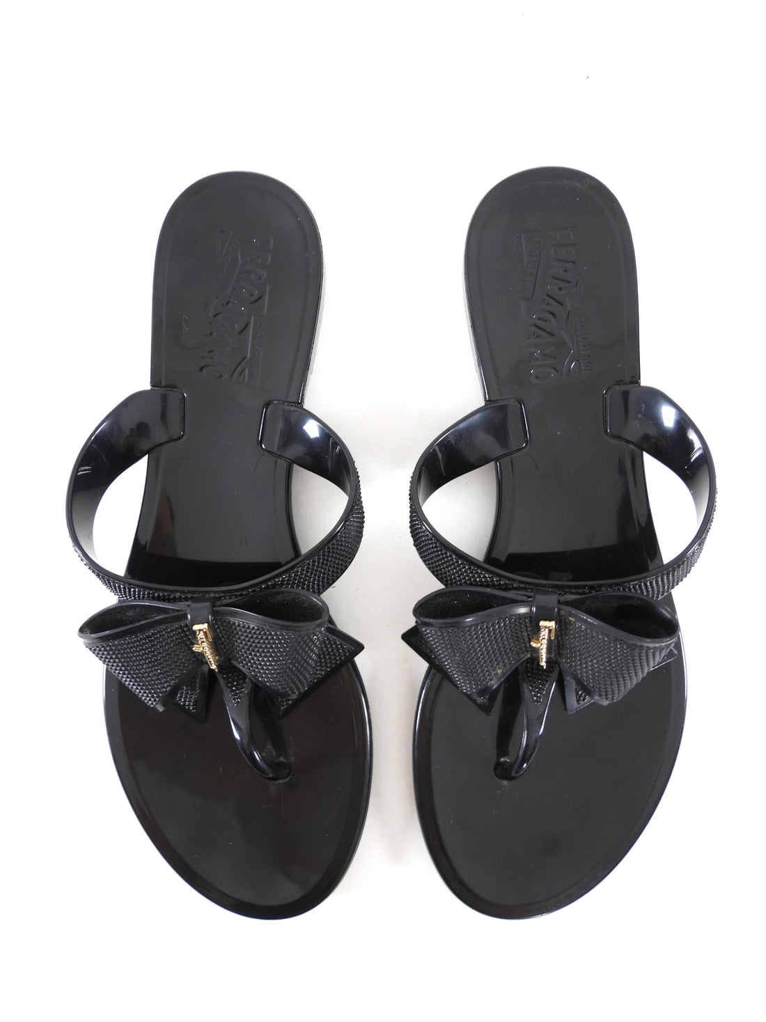 Salvatore Ferragamo Black Rubber Bow Jelly Flip Flop Sandals - 8