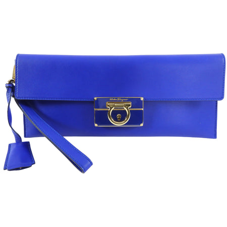 Ferragamo Cobalt Blue Afef Leather Wristlet Clutch Bag