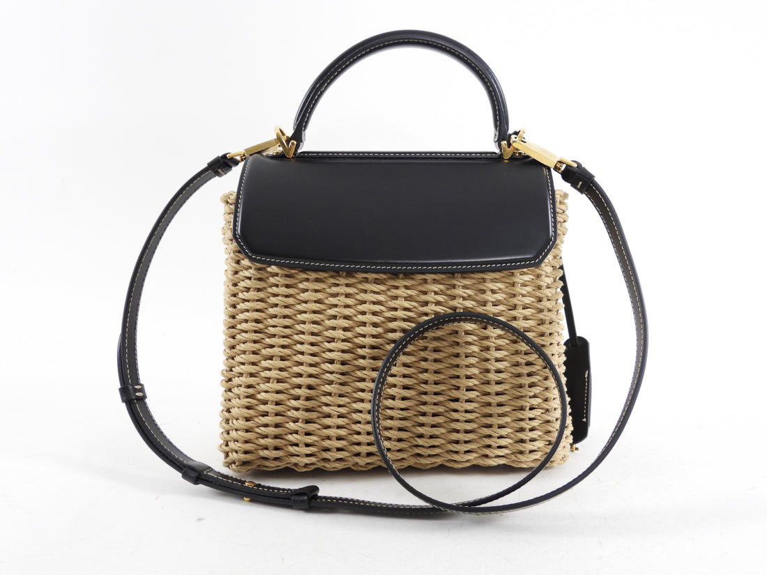 Ferragamo Black Leather and Wicker Small Boxyz Bag