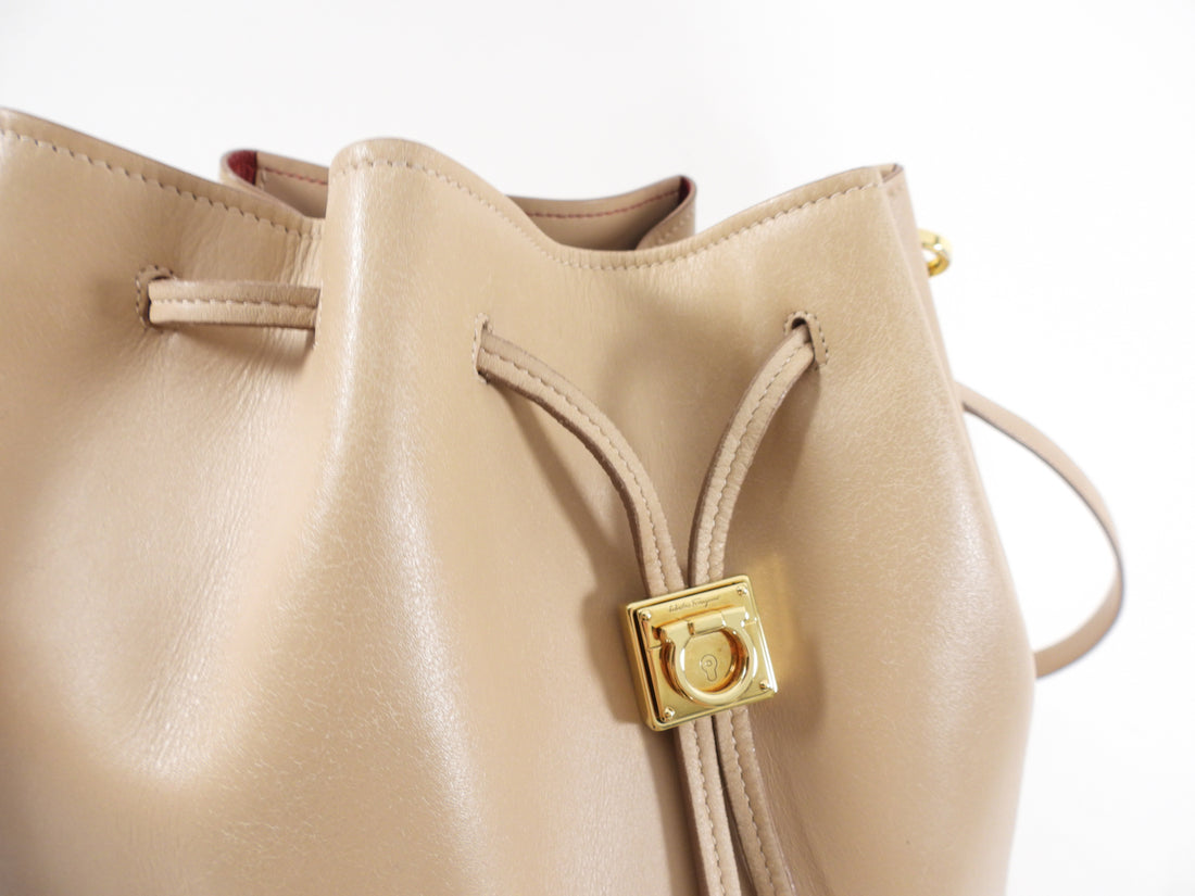 Ferragamo Sansy Light Beige Leather Two-Way Bucket Bag