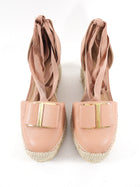 Ferragamo Nude Leather Espadrille Wedge Sandals - 9C