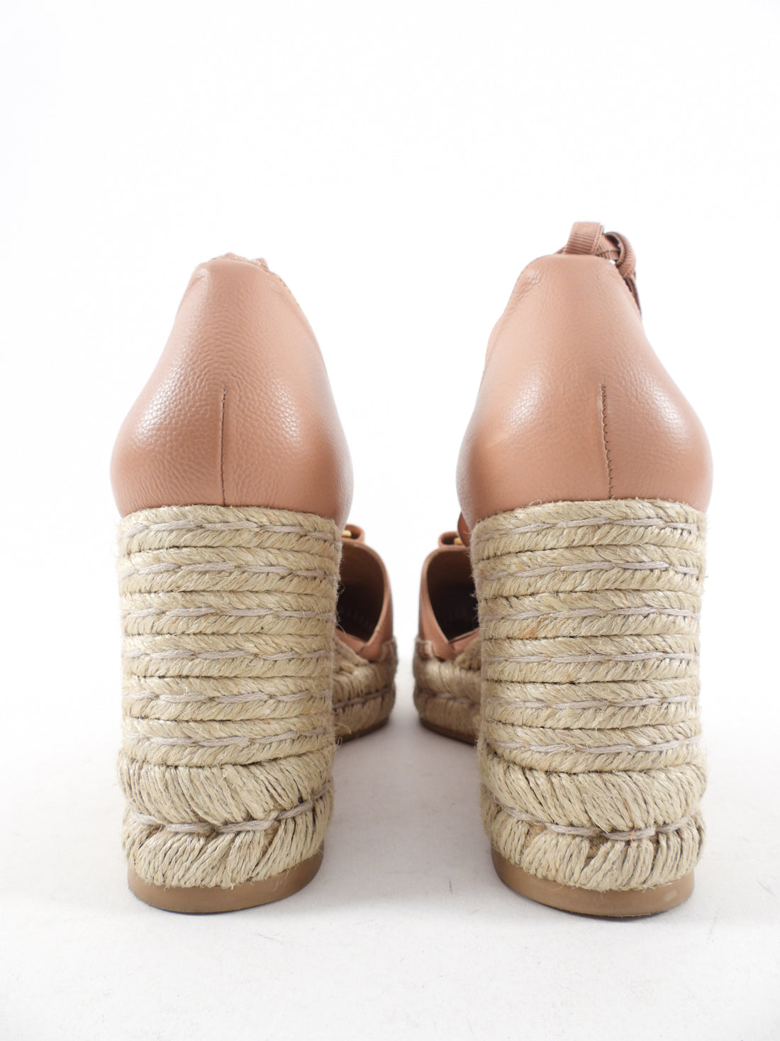 Ferragamo Nude Leather Espadrille Wedge Sandals - 9C