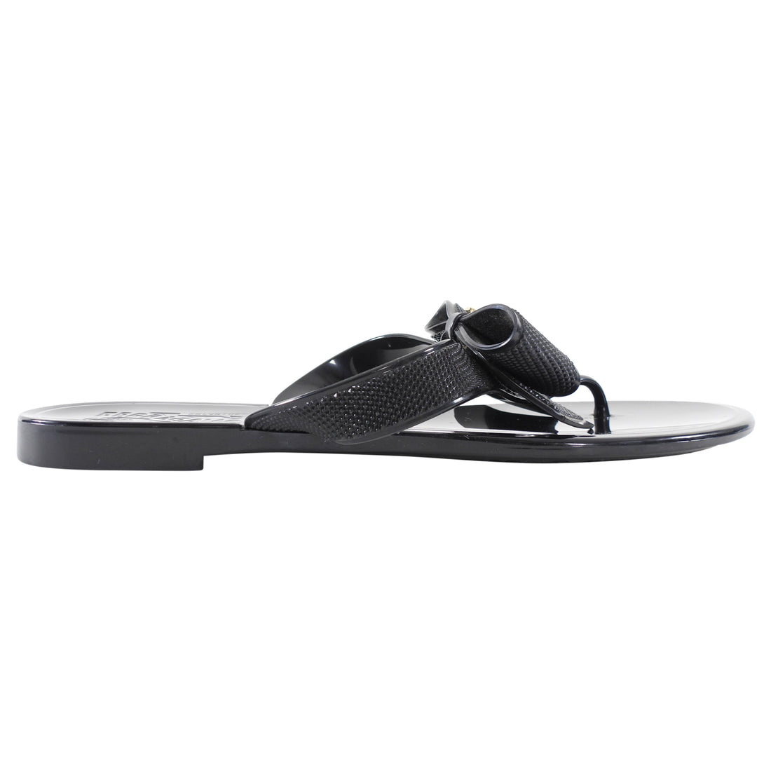 Salvatore Ferragamo Black Rubber Bow Jelly Flip Flop Sandals - 8