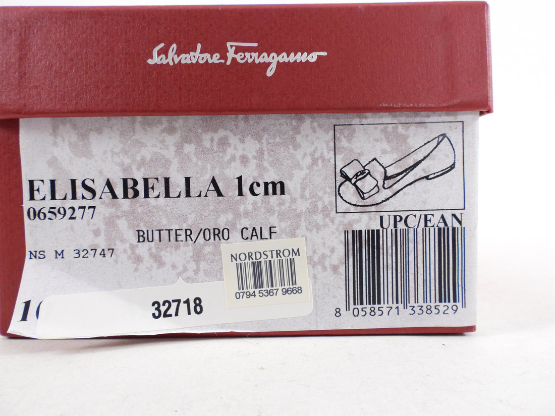 Ferragamo Elisabella Gold Metallic Bow Flat Shoes - 10B