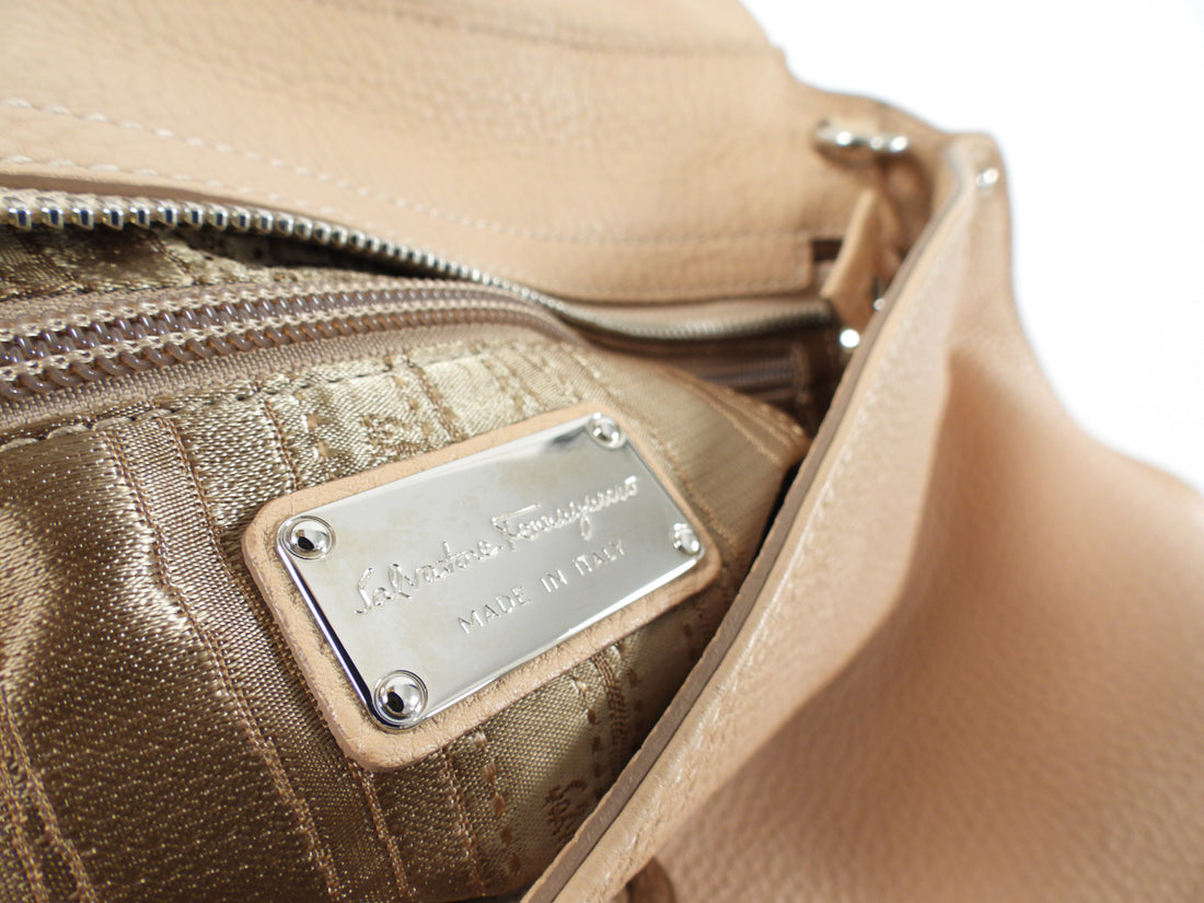Salvatore Ferragamo Gancini Sofia Nude Grained Leather Two Way Handbag