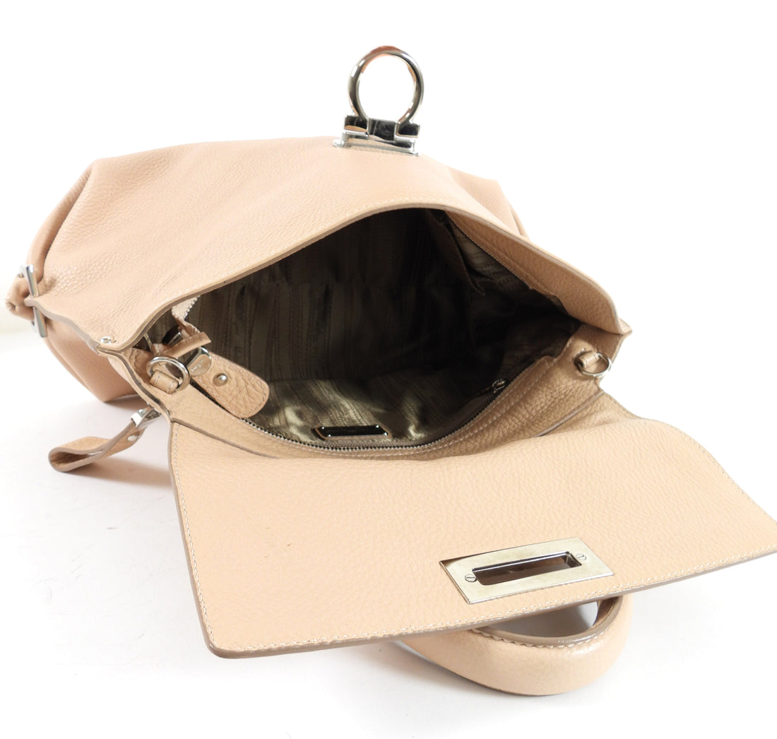 Salvatore Ferragamo Gancini Sofia Nude Grained Leather Two Way Handbag