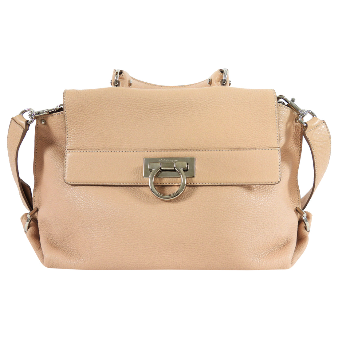 Salvatore Ferragamo Gancini Sofia Nude Grained Leather Two Way Handbag