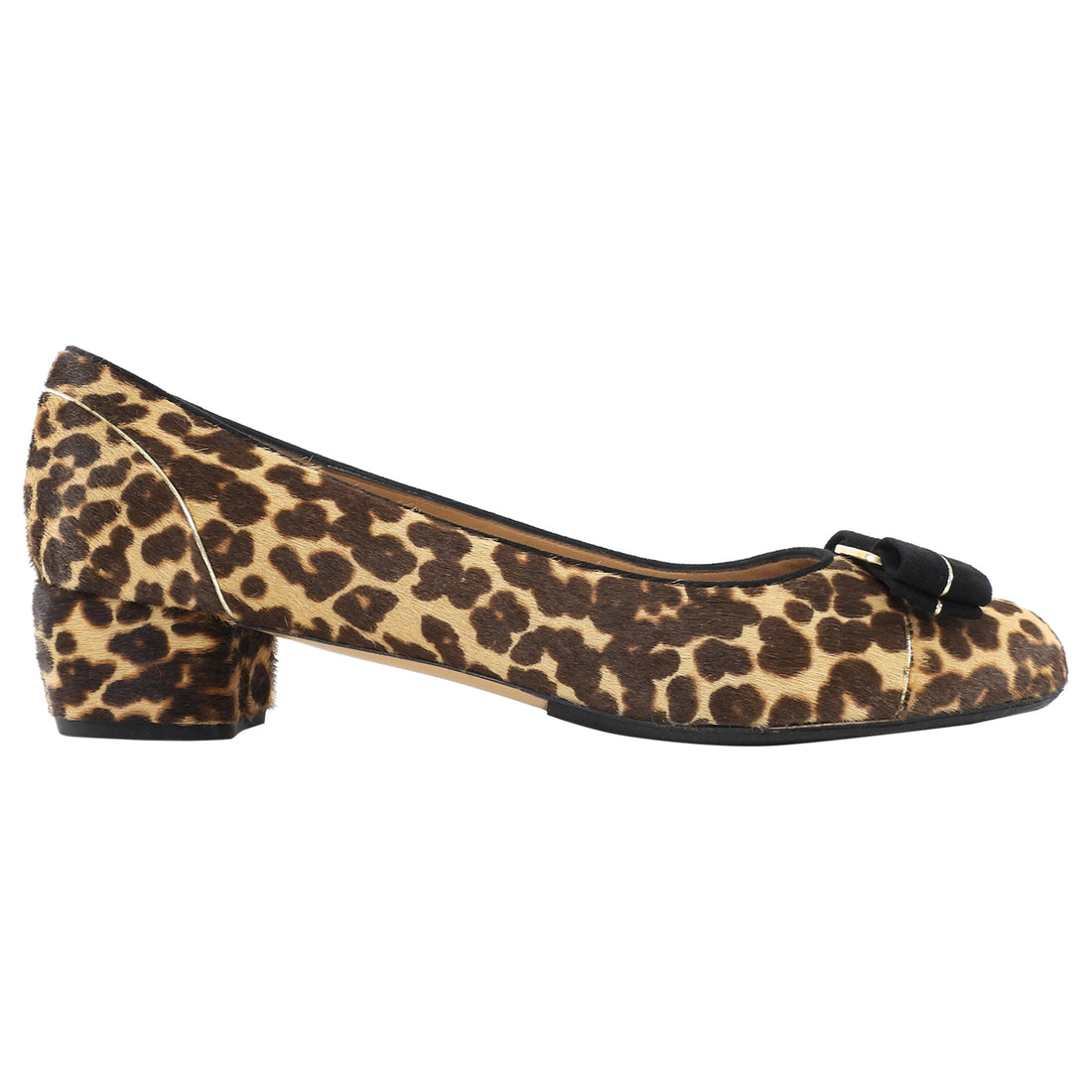 Salvatore Ferragamo Leopard Print Pony Hair Ferra Bow Kitten Heels - 8