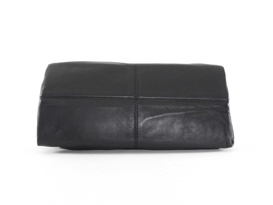 Flattered Black Leather Soft Clay Fold Over Clutch Bag