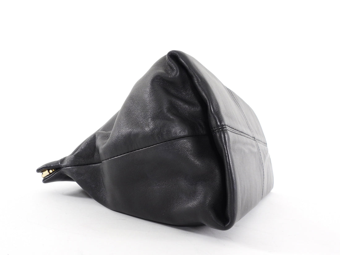 Flattered Black Leather Soft Clay Fold Over Clutch Bag
