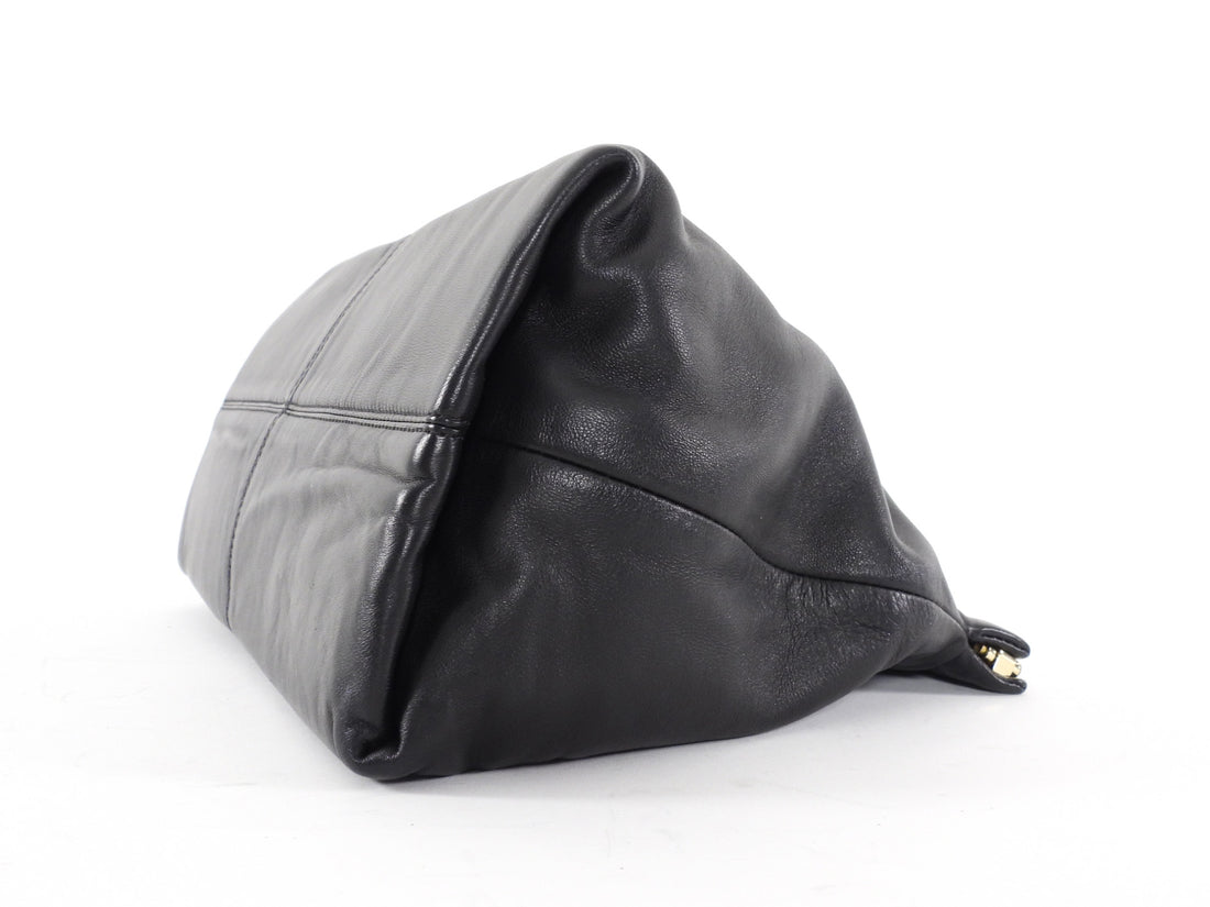 Flattered Black Leather Soft Clay Fold Over Clutch Bag