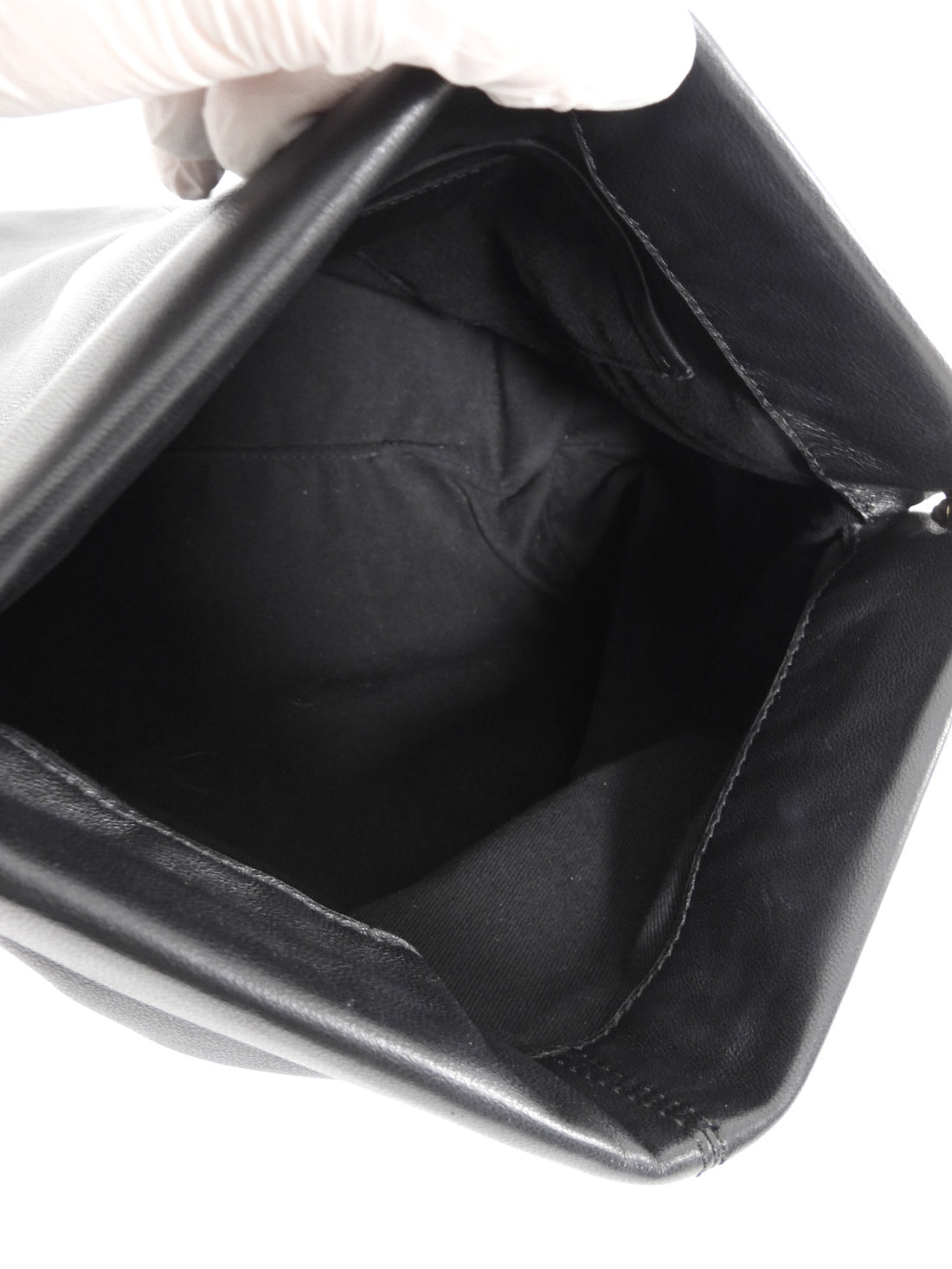 Flattered Black Leather Soft Clay Fold Over Clutch Bag