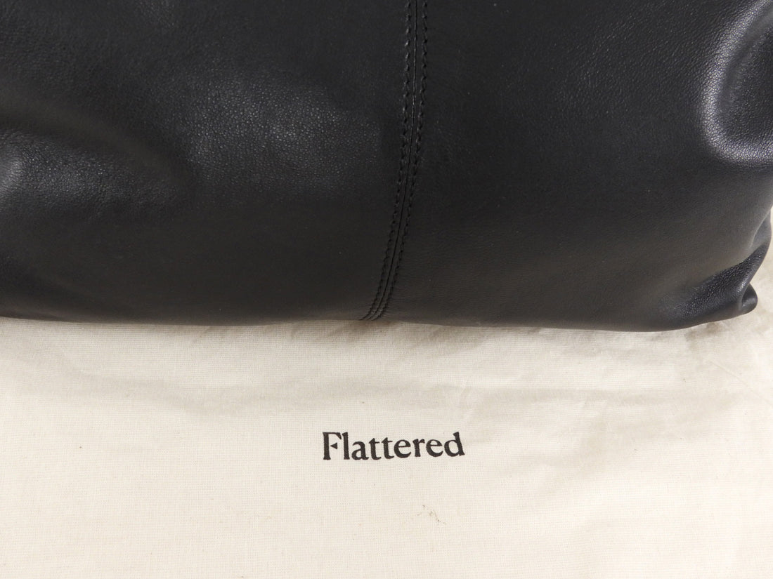 Flattered Black Leather Soft Clay Fold Over Clutch Bag