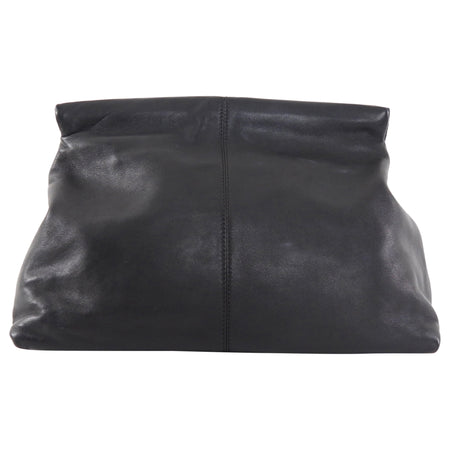 Flattered Black Leather Soft Clay Fold Over Clutch Bag