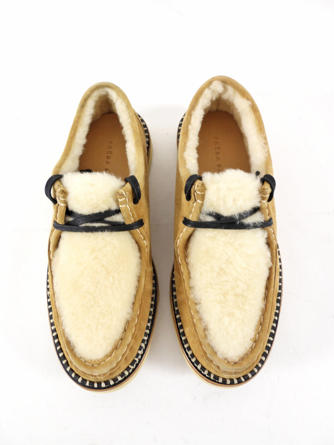 Freda Salvador Willow Tan Lug Shearling Suede Moccasin Shoe - 37
