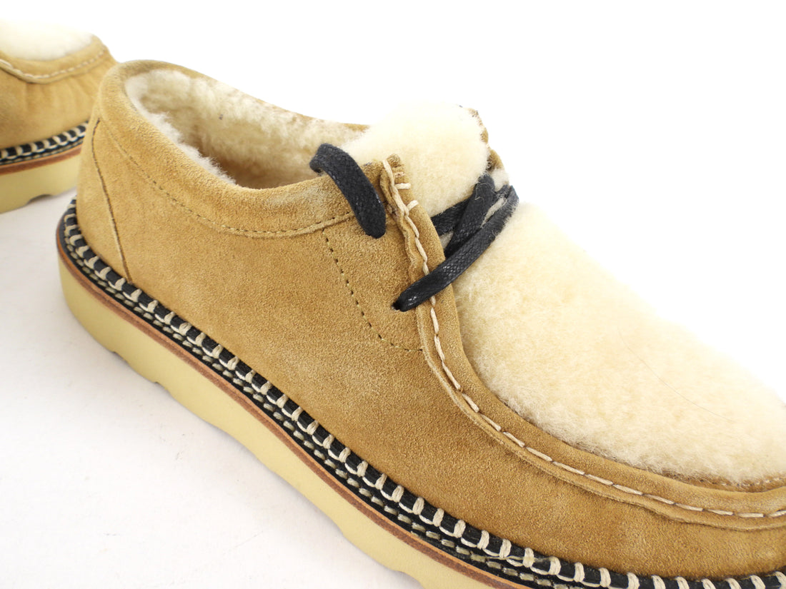Freda Salvador Willow Tan Lug Shearling Suede Moccasin Shoe - 37