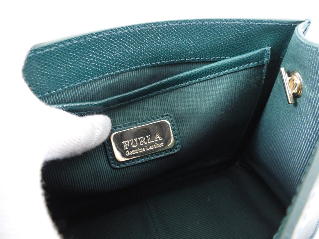 Furla Metropolis Green Grained Leather Small Chain Shoulder Bag
