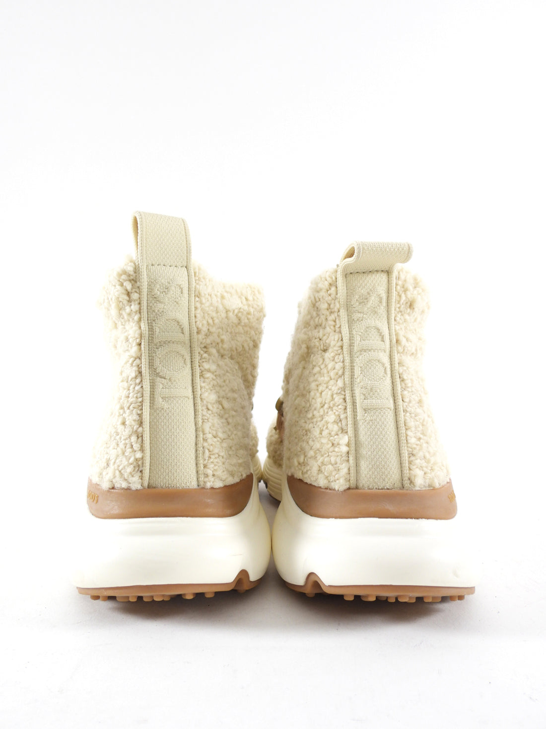 Tods Kate Beige Boucle Stretch Sock Ankle Sneakers - 40.5