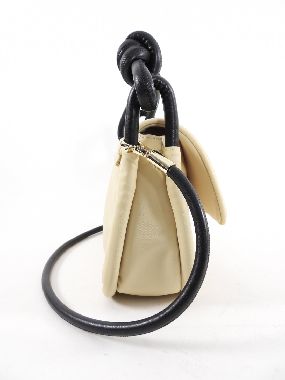 Ganni Beige Nylon and Black Leather Two Way Bag