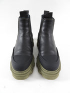 Ganni Black Leather and Green Track Sole Ankle Boots - 36